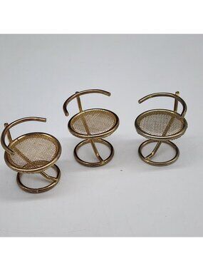 Miniature Gold Wire Mesh Bar Stools For Dollhouse Display Decor